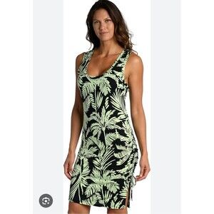 Citrus Womens Standard Dress Swimsuit Cover up Black Abstract Palm Green Size XS